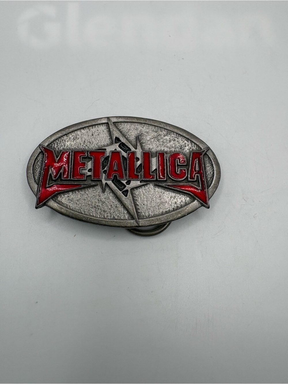 Vintage Metallica Red Logo Oval Belt Buckle Unbranded 3”X1.5”